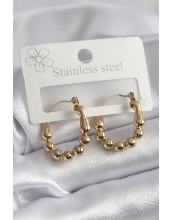   Altın Topçuk Halka Model Çelik Küpe