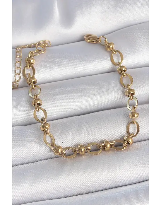 316L Çelik Gold Renk Topçuk Halka Zincir Model Kadın Bileklik