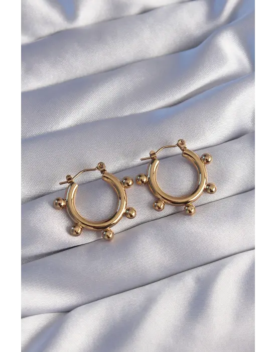   Altın Topçuk Tasarımlı Oval Küpe