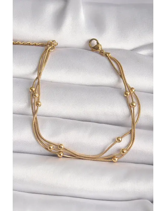 316L Çelik Gold Renk Topçuk Zincir Model Kadın Bileklik