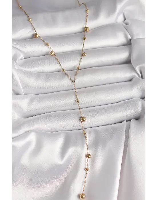 316L Çelik Gold Renk Topçuklu Model Kadın Y Kolye