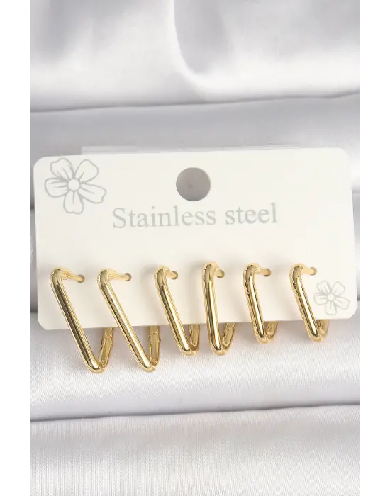 316L Çelik Gold Renk Üçgen Model Kadın Küpe Seti