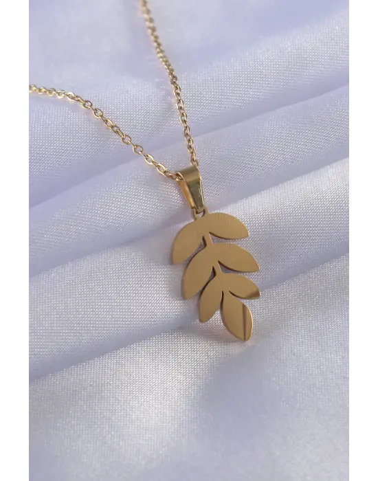  Altın  Yaprak Model  Çelik Kolye