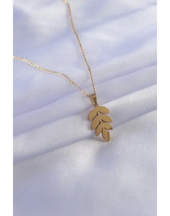  Altın  Yaprak Model  Çelik Kolye