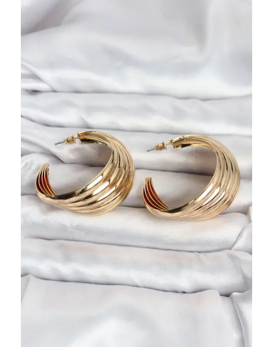 316L Çelik Gold Renk Yarım Halka Model Kadın Küpesi Çoklu Görünüm