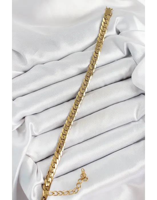 316L Çelik Gold Renk Yassı Zincir Kadın Bileklik