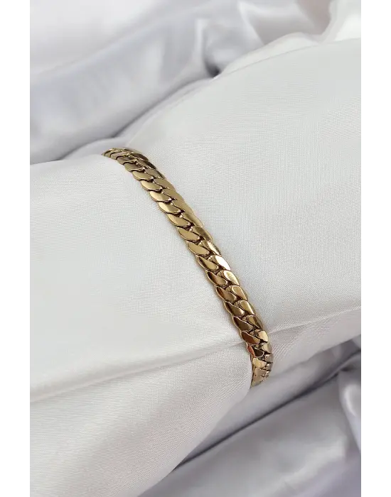 316L Çelik Gold Renk Yassı Zincir Kadın Bileklik