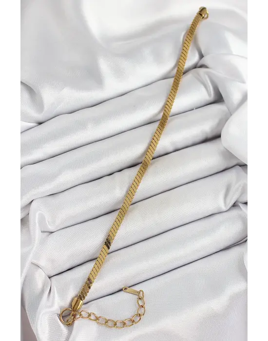 316L Çelik Gold Renk Yassı Zincir Model Kadın Bileklik