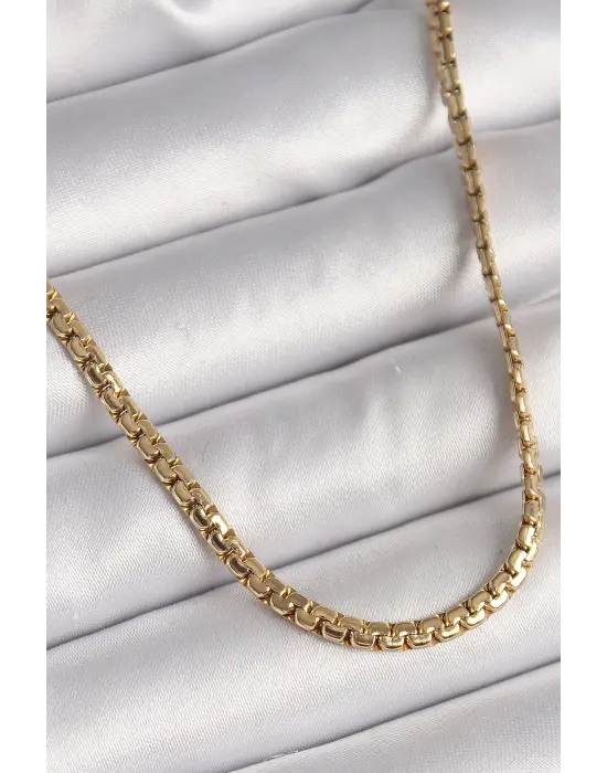 Gold Yassı Zincir Model Kadın Çelik Kolye
