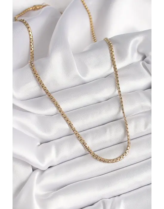 Gold Yassı Zincir Model Kadın Çelik Kolye