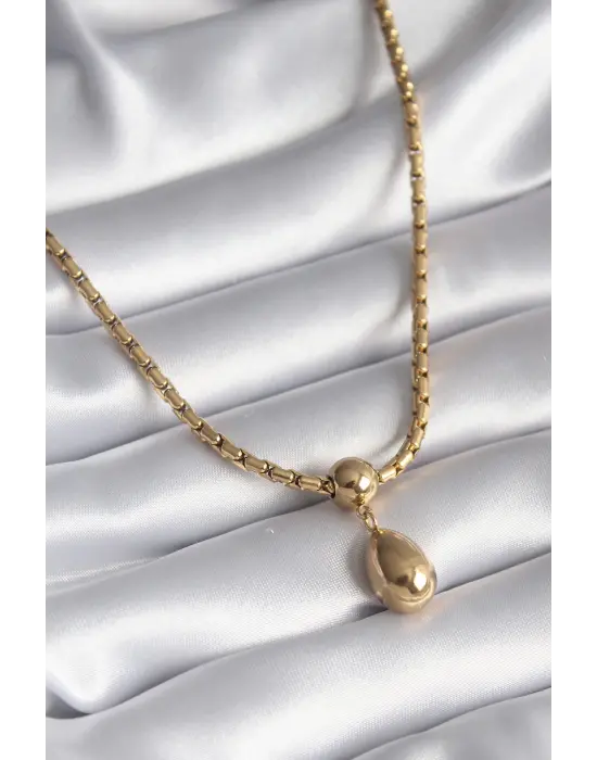  Altın  Yılan Sırtı Zincir Model Damla Sallantı  Çelik Kolye