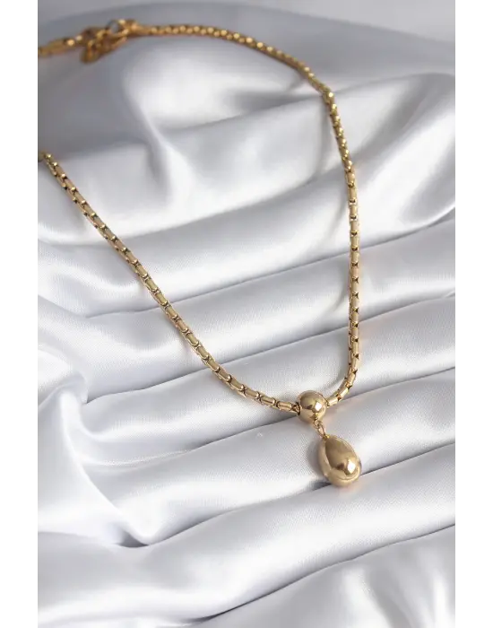  Altın  Yılan Sırtı Zincir Model Damla Sallantı  Çelik Kolye