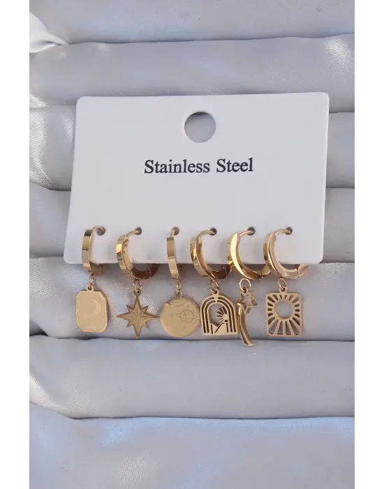   Altın Yıldız Figürlü Tarot Model Halka Küpe Seti