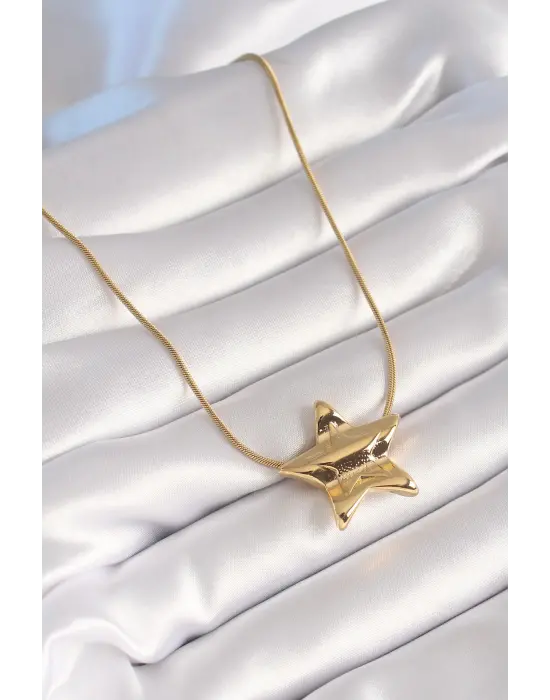  Altın  Yıldız Model  Çelik Kolye