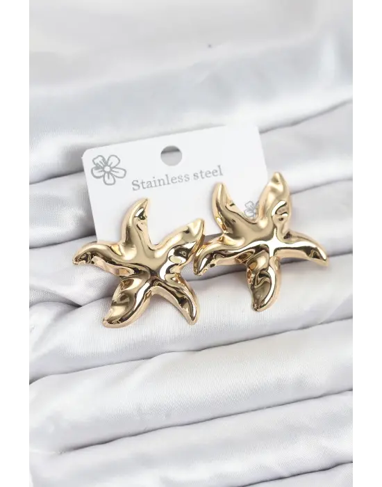 316L Çelik Gold Renk Yıldız Model Kadın Küpe