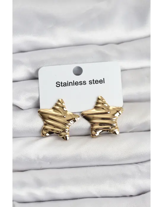 316L Çelik Gold Renk Yıldız Model Kadın Küpe Düz Metal