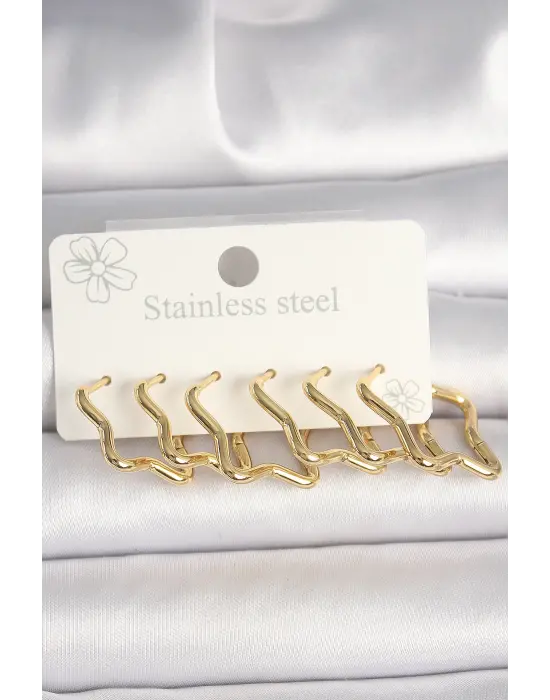 316L Çelik Gold Renk Yıldız Model Kadın Küpe Seti