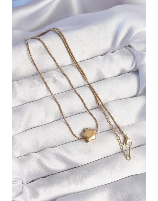  Altın  Yıldız Model Çelik Kolye