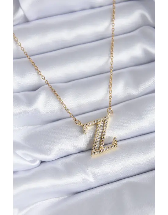  Altın  Z Harf Model Zirkon Taşlı  Çelik Kolye
