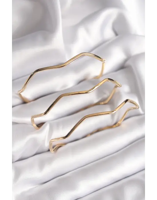 316L Çelik Gold Renk 65 mm Zikzak Model Ajda Bilezik