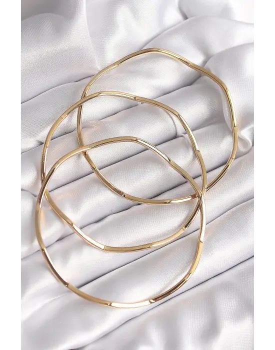 316L Çelik Gold Renk 65 mm Zikzak Model Ajda Bilezik