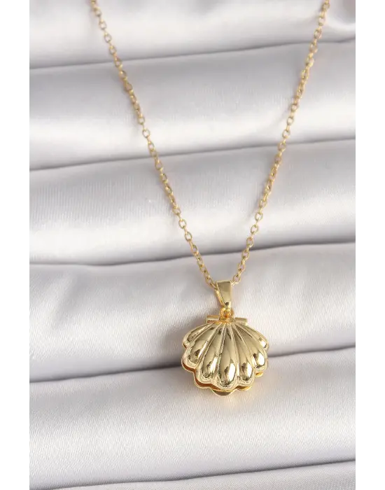 316L Çelik Gold Renk Zincir Açılır İncili Midye Model Kadın Kolye