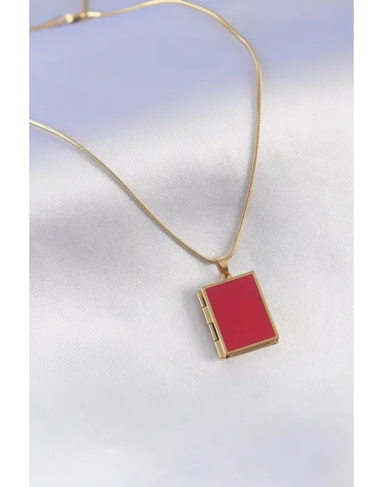 316L Çelik Gold Renk Zincir Açılır Pembe Kapaklı Fotoğraf Koyulabilen Kadın Kolye