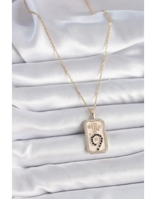  Altın  Zincir Akrep Burcu Zirkon Taşlı  Çelik Kolye