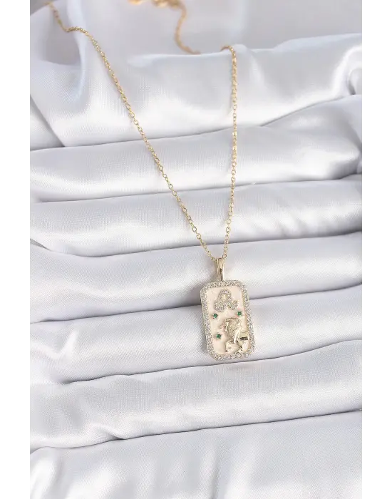  Altın  Zincir Aslan Burcu Zirkon Taşlı  Çelik Kolye