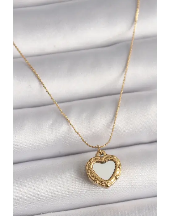  Altın  Zincir Aynalı Kalp Model  Çelik Kolye