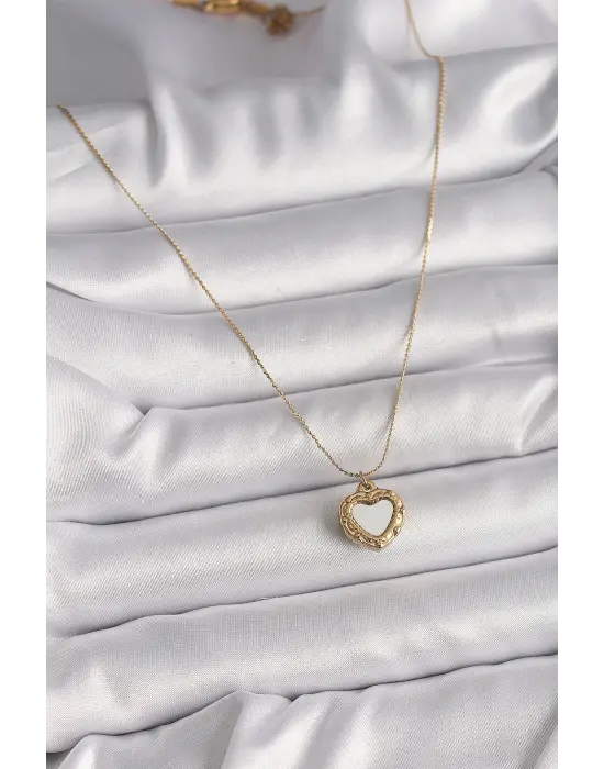  Altın  Zincir Aynalı Kalp Model  Çelik Kolye