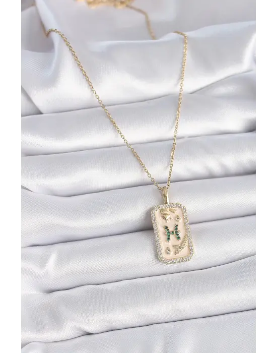  Altın  Zincir Balık Burcu Zirkon Taşlı  Çelik Kolye