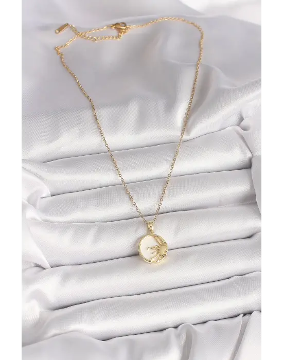 316L Çelik Gold Renk Zincir Beyaz Mineli Gün Batımı Model Kadın Kolye