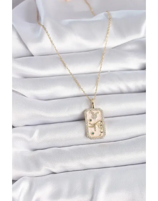  Altın  Zincir Boğa Burcu Zirkon Taşlı  Çelik Kolye