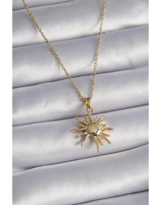  Altın  Zincir Güneş Figür  Çelik Kolye