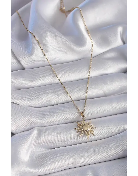  Altın  Zincir Güneş Figür  Çelik Kolye