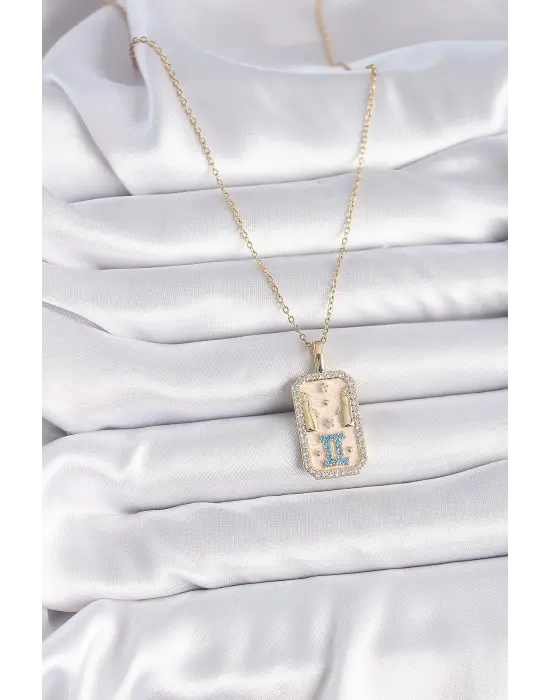  Altın  Zincir İkizler Burcu Zirkon Taşlı  Çelik Kolye