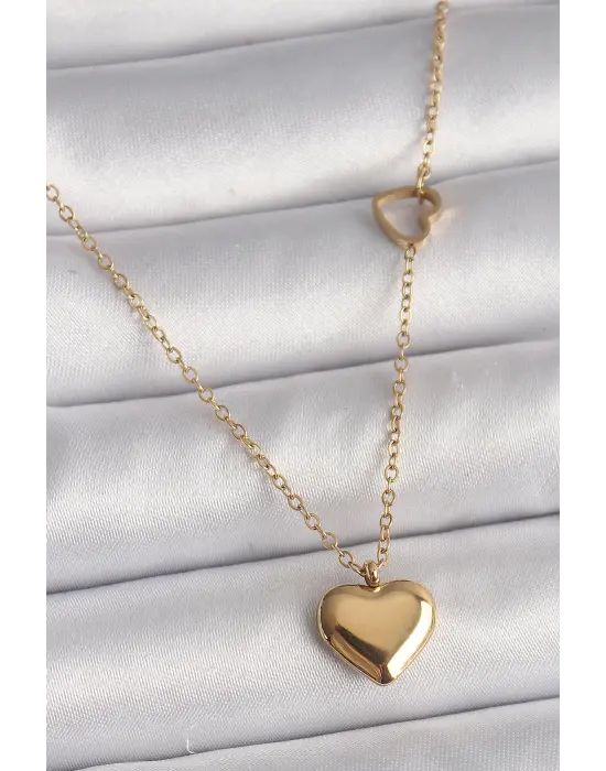  Altın  Zincir Kalp Detay Kalp Figür  Çelik Kolye