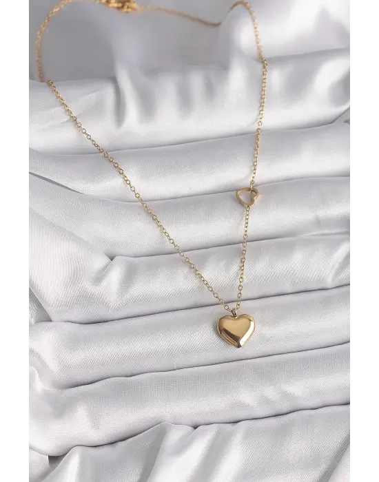  Altın  Zincir Kalp Detay Kalp Figür  Çelik Kolye
