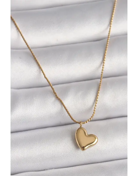  Altın  Zincir Kalp Figür  Çelik Kolye