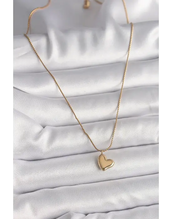  Altın  Zincir Kalp Figür  Çelik Kolye