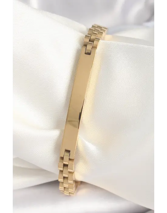 316L Çelik Gold Renk Zincir Künye Model Erkek Bileklik