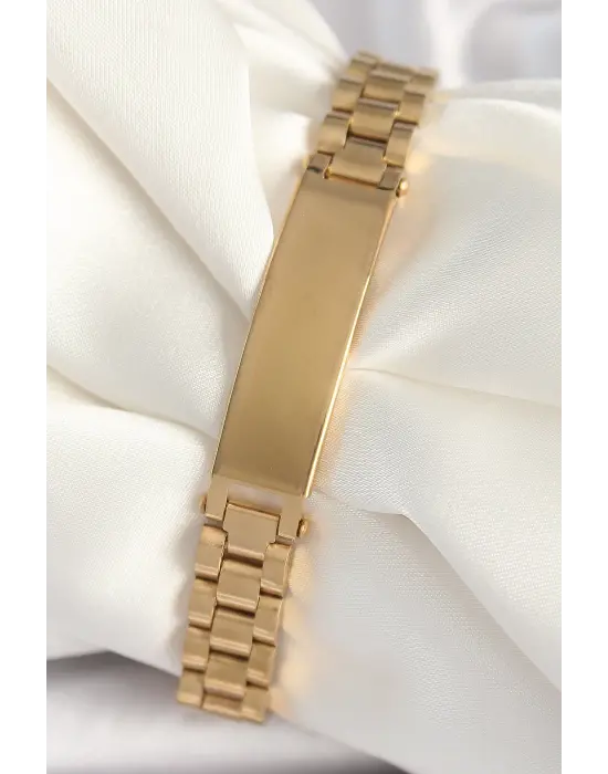 316L Çelik Gold Renk Zincir Künye Model Erkek Bileklik