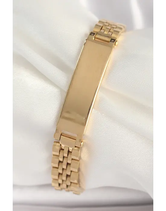 316L Çelik Gold Renk Zincir Künye Model Erkek Bileklik