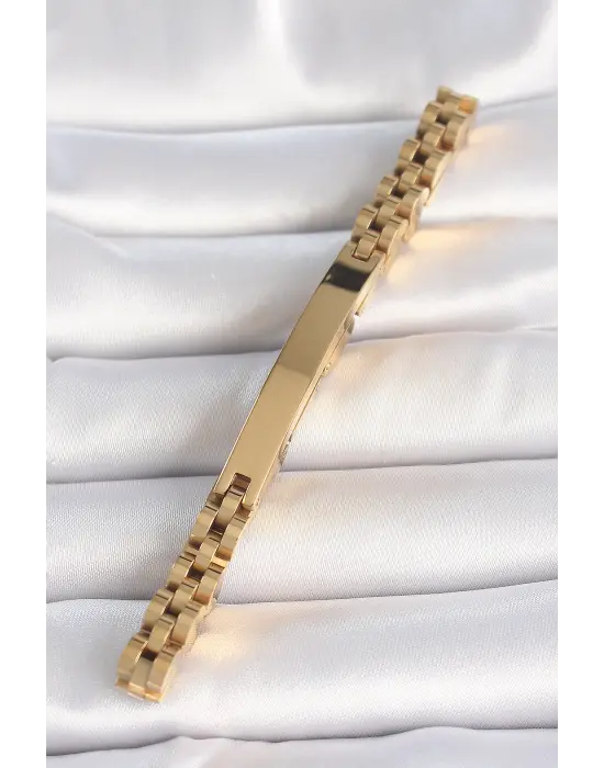 316L Çelik Gold Renk Zincir Künye Model Erkek Bileklik