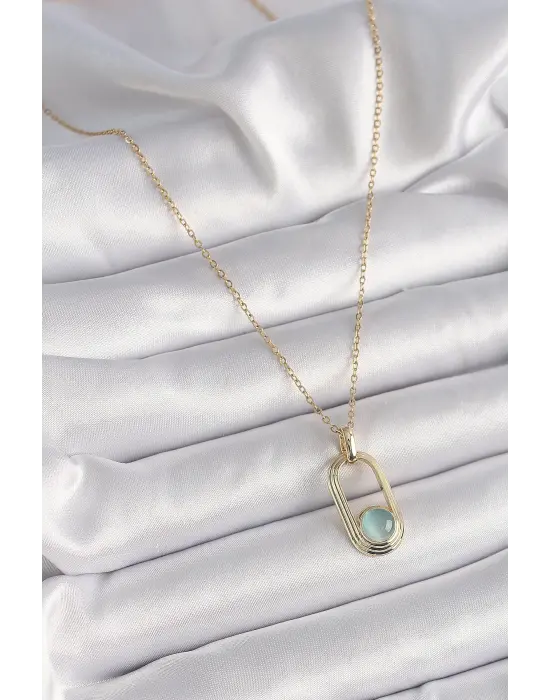  Altın  Zincir Mavi Kedi Göz Model  Çelik Kolye