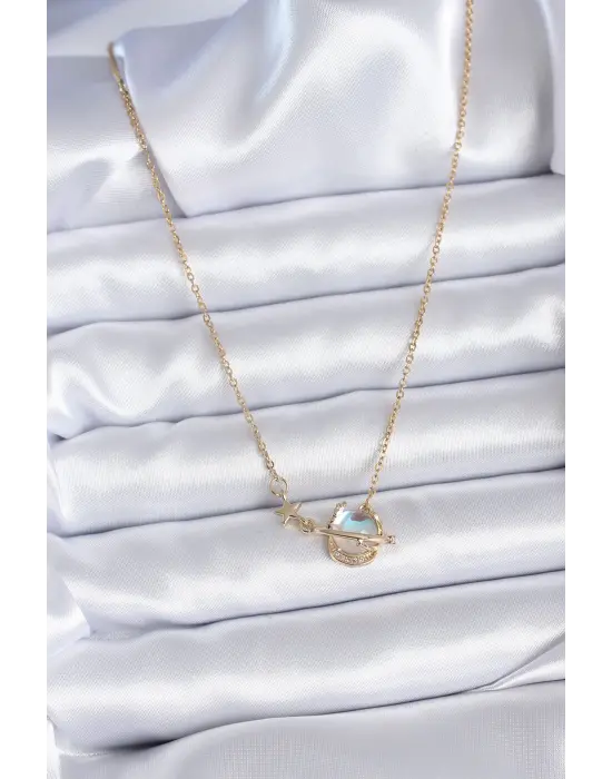 316L Çelik Gold Renk Zincir Model Gezegen Model Yıldız Detay Kadın Kolye