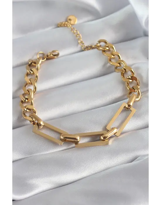 316L Çelik Gold Renk Zincir Model Kadın Bileklik
