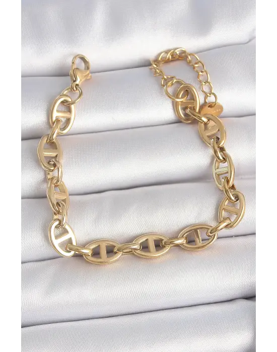 316L Çelik Gold Renk Zincir Model Kadın Bileklik