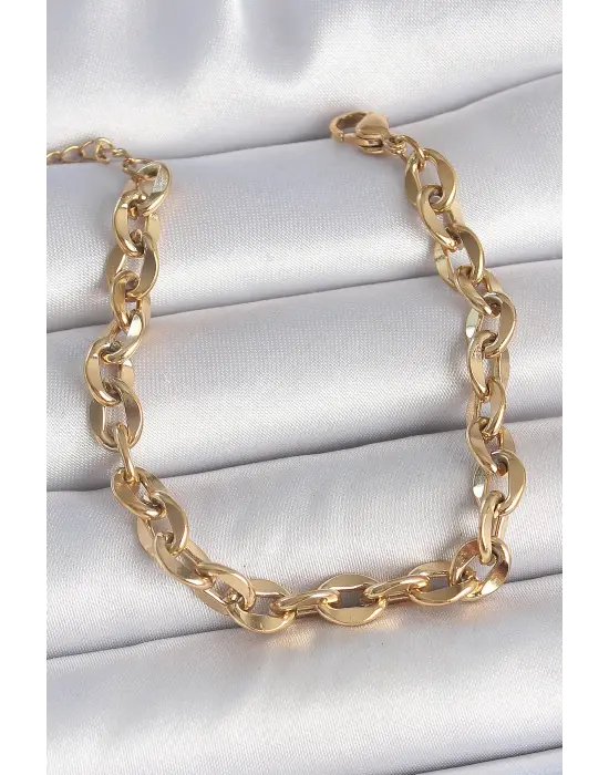 316L Çelik Gold Renk Zincir Model Kadın Bileklik